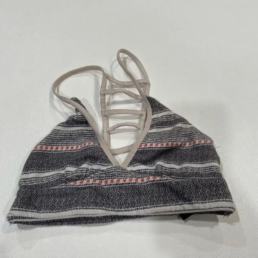 OBEY Strappy Bralette XXS Gray Striped Crop Top Festival Boho Lounge